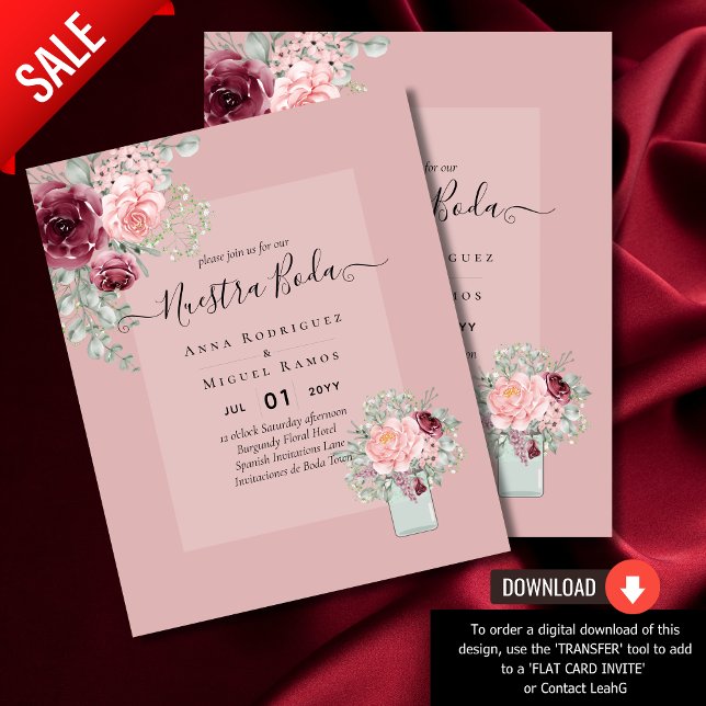 Flyer ORÇAMENTO Nossa BODA Borgonha Rosa Floral Casament (Criador carregado)