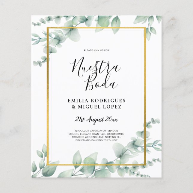 Flyer ORÇAMENTO NUESTRA BODA Eucalyptus CÓDIGO QR DOURAD (Frente)