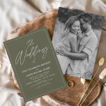 Flyer Orçamento O Casamento de Sage Green Photo Elegant<br><div class="desc">Orçamento O Casamento de Primavera de Casamento Verde e Negro e Branco ou Convites de Casamento de Verão - inclui uma bela e elegante tipografia de roteiro com uma moderna cor simples e clássica para a celebração especial do Dia do Casamento.</div>