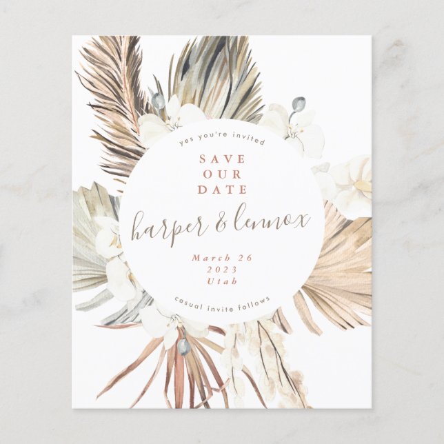 Flyer Orçamento Pampas Boho Praia Verão salve nossa data (Frente)