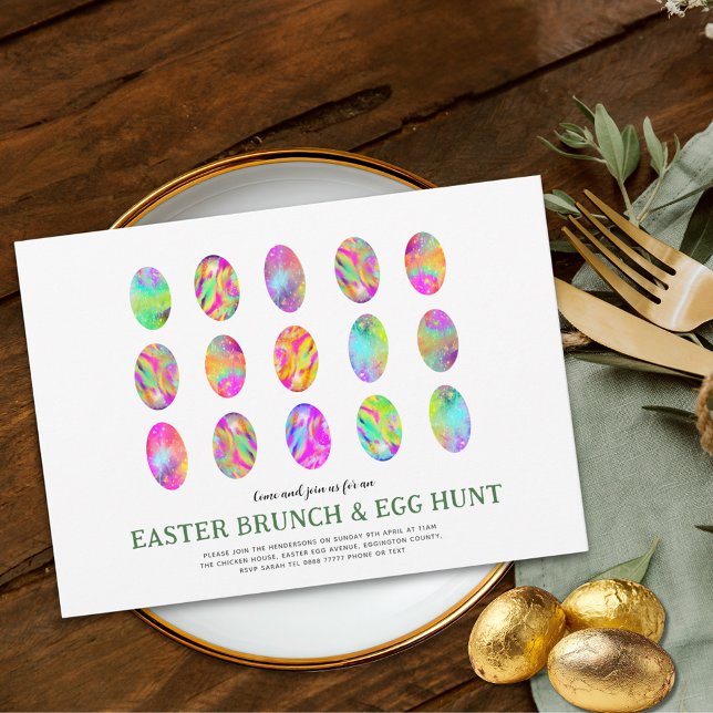 Flyer Orçamento para Brunch de Caça aos Ovos de Páscoa C (Modern Easter egg hunt spring brunch colorful easter egg art garden party budget invitation)