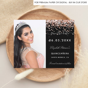 Flyer Orçamento preto de rosa de Quinceanera Salve a Dat