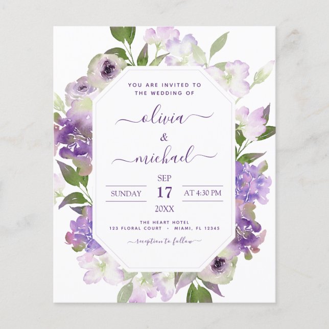 Flyer Orçamento Púrpura Casamento Floral Verde (Frente)