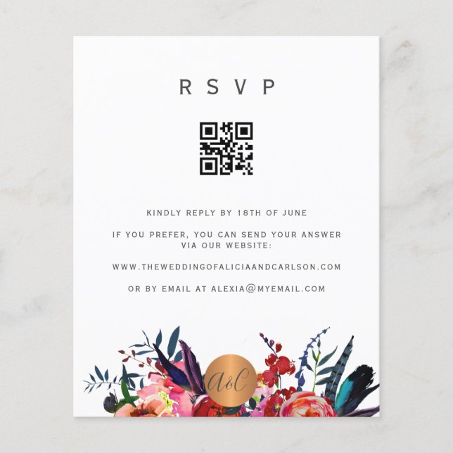 Flyer Orçamento QR CODE convite elegante floral RSVP (Frente)