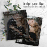 Flyer Orçamento QR CODE convite para casamento de fotos<br><div class="desc">Elegante e simples barato de orçamento branco mínimo personalizado 2 modelo de fotos transparente moody black overlay (frente e verso) Convite de casamento do barato BUDGET PAPER FLYER com seu CÓDIGO QR de digitalização com um script de caligrafia na moda clássico. Fácil de personalizar com seus detalhes e imagens! O...</div>
