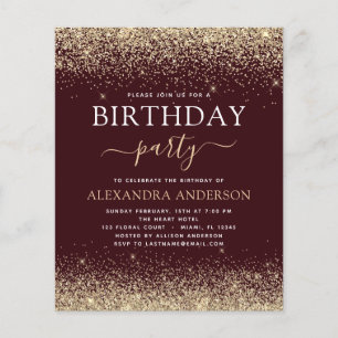 Flyer Orçamento Qualquer Glitter Dourado Burgundy De An