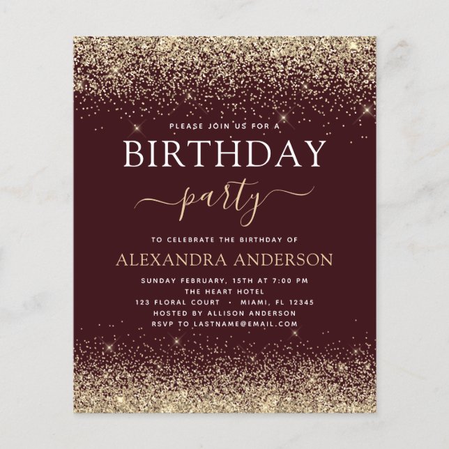 Flyer Orçamento Qualquer Glitter Dourado Burgundy De Ani (Frente)