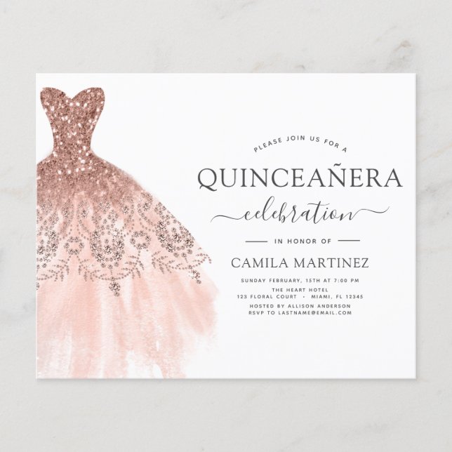 Flyer Orçamento Quinceanera Blush Cor-de-Rosa Convite (Frente)