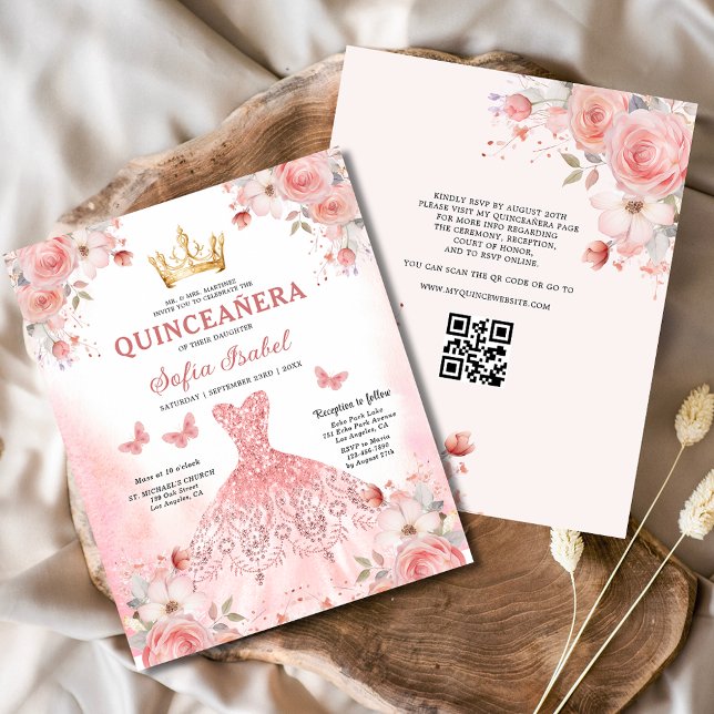 Flyer Orçamento Quinceañera Código QR Cor - de-Laca Rosa (Criador carregado)