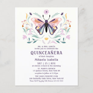 Flyer Orçamento Quinceañera Pink Borboleta Púrpura Fl