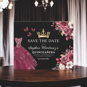 Flyer Orçamento Quinceanera Salve a Data Floral Burgundy