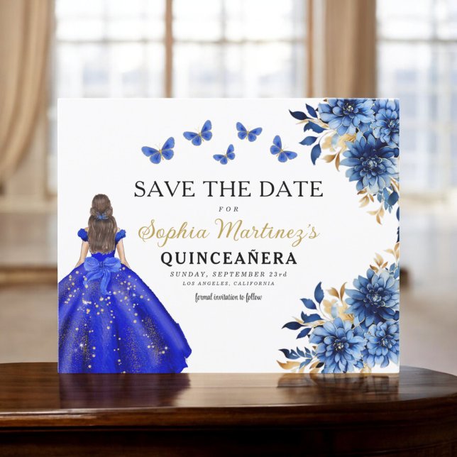 Flyer Orçamento Real Azul Salve a Data Quinceanera (Criador carregado)