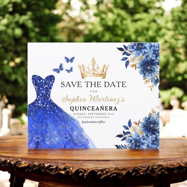Flyer Orçamento Real Azul Salve a Data Quinceanera (Criador carregado)