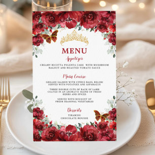 Flyer Orçamento Red Floral Dourado Sweet 16 Quinceañera