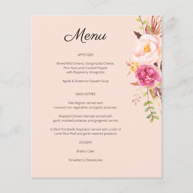 Flyer Orçamento Rosa Blush Floral Menu- Rosa (Frente)