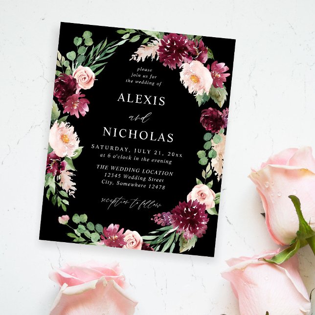 Flyer Orçamento Rosa e Bordeaux Floral 7 Casamento - Pre (Criador carregado)