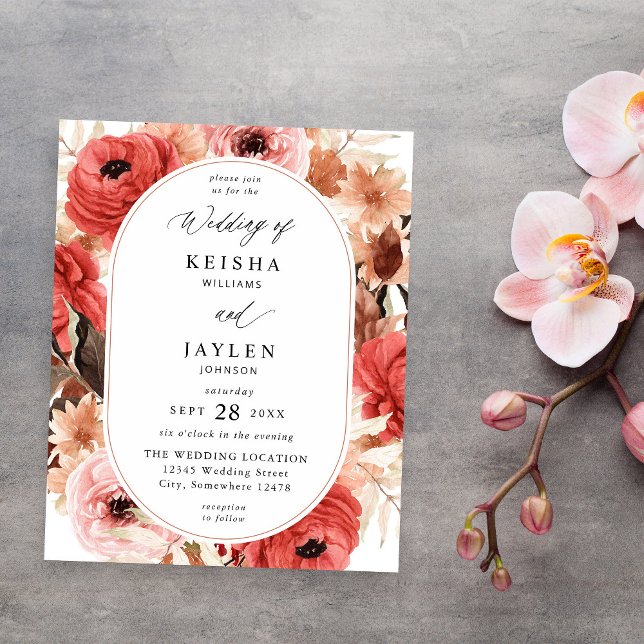 Flyer Orçamento Rosa e Vermelho Rosa Floral Casamento (Criador carregado)