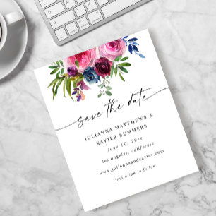 Flyer Orçamento Rosa Quente e Azul Marinho Salvar Data V