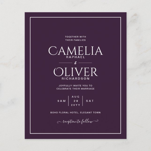 Flyer ORÇAMENTO Roxo Ameixa Monocromático Casamento (Frente)