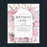 Flyer Orçamento Roxo Qualquer Idade Aniversário Floral<br><div class="desc">Orçamento Boho Dusty Purple e Burgundy Verde Botânico Floral Primavera ou Summer Qualquer Convite à Celebração por Festa de aniversário Idade - inclui uma bela e elegante tipografia de escrita com flores botânicas modernas e verde para o 13 especial, 15, 16. 21rua, 30, 40º, 50º, 60º, 70, 80, 90, 100º...</div>