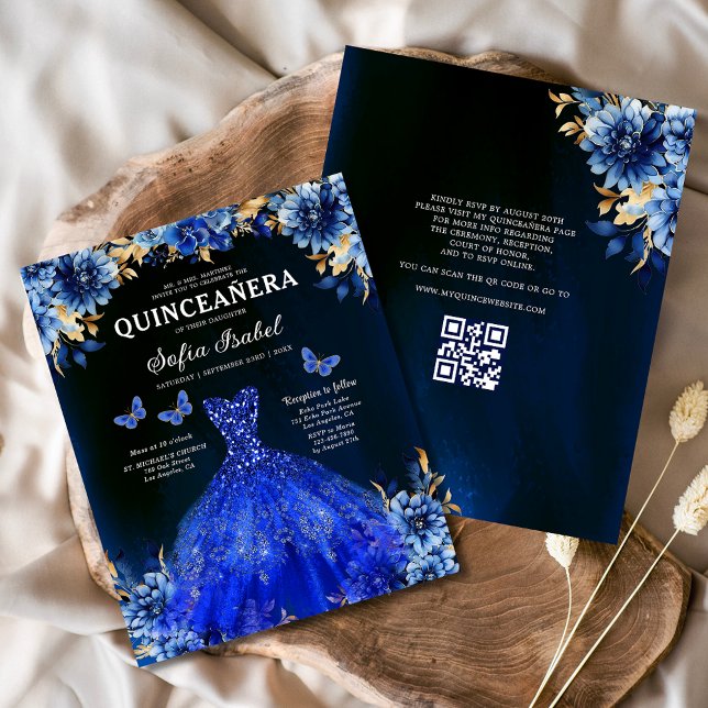 Flyer Orçamento Royal Blue Código QR Princesa Quinceaner (Criador carregado)
