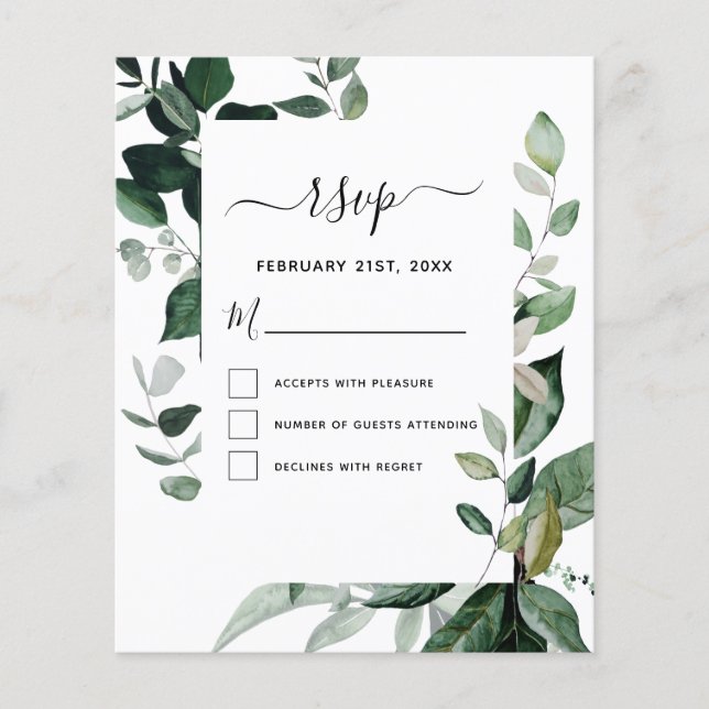 Flyer Orçamento RSVP Botânica Folhagem Casamento Verde (Frente)