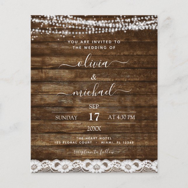 Flyer Orçamento Rustic Farmhouse String Luzes Lace Casam (Frente)