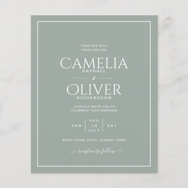 Flyer ORÇAMENTO Sage MONOCROMÁTICO Cartaz de Casamento (Frente)