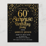 Flyer Orçamento Surpresa 60 Aniversário Negro e Dourado<br><div class="desc">Folheto do Convite de aniversário 60. Design elegante em ouro preto e brilhante. Possui fonte de script na moda e confetti. Envie-me uma mensagem se precisar de idade personalizada. *** Observe que este design será impresso em um papel muito fino para panfleto e ele não vem com envelopes. Perfeito para...</div>