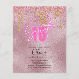 Flyer Orçamento Sweet 16 Rosa Brilho Foil Moderno Menina