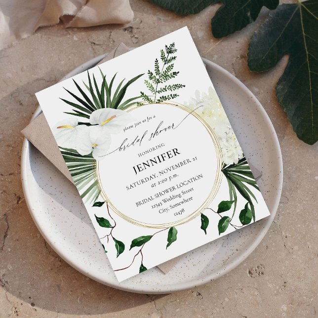 Flyer Orçamento Tropical Palma e Floral Branco Chá de No (Criador carregado)