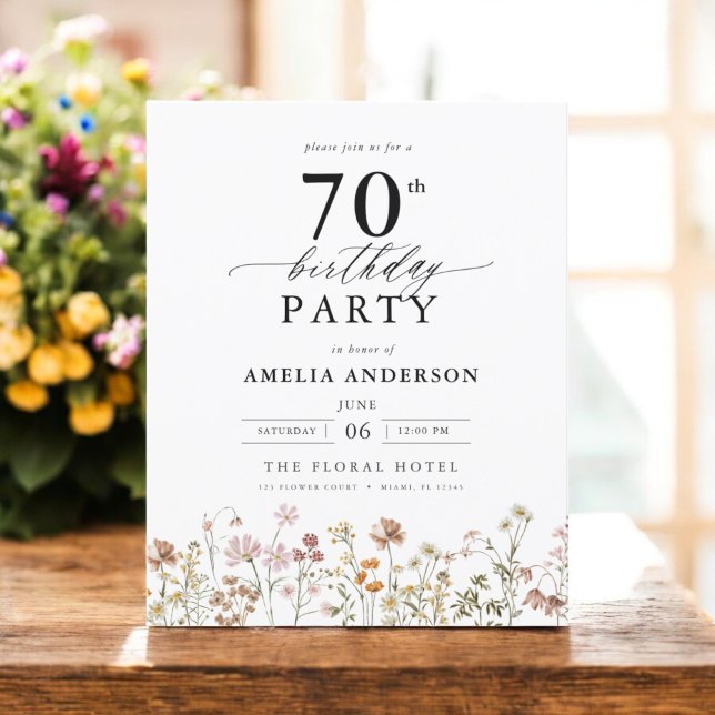 Flyer Orçamento Wildflower Floral 70 Aniversário Convite (Criador carregado)