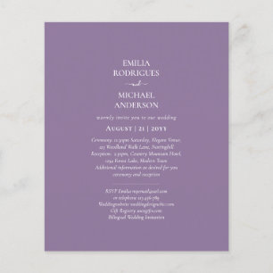 Flyer Orçamento Wisteria Roxo Casamento Simples Monocrom