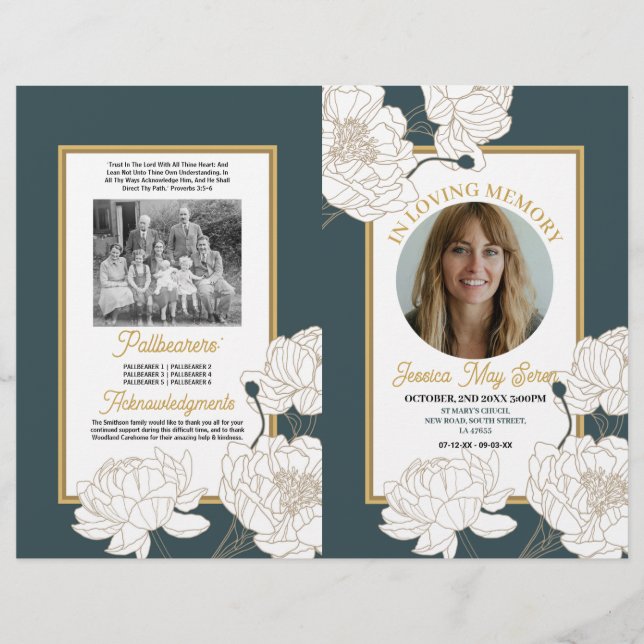 Flyer Ordem Funeral de Serviço Vida Floral Escura Verde (Frente)