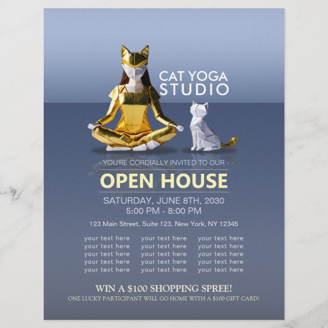 Flyer Origami Gold Foil Yoga Meditando Mulher-Gato (Frente)