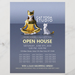 Flyer Origami Gold Foil Yoga Meditating Catwoman and Cat