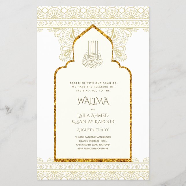Flyer Ornamental Bilingue WALIMA Nikah Casamento Muçulma (Frente)