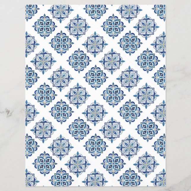 Flyer Ornamento bordado azul no branco (Frente)