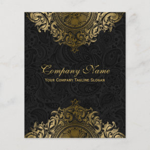 Flyer Ornamento floral do vintage preto & Dourado