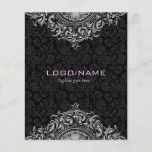 Flyer Ornamento Floral Elegante Preto e Branco
