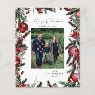 Flyer Ornamentos vermelhos orçados e Pine Feliz Foto de 