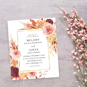 Flyer Ouro Orçamental Borgonha Blush Rosa Casamento Flor