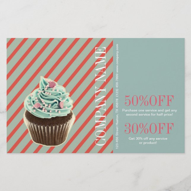 Flyer padaria de bolos femininos vintage catering cupcak (Frente)