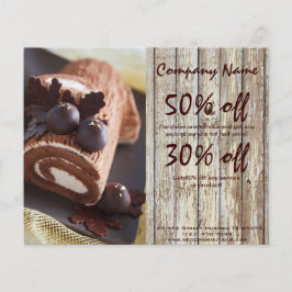 Flyer padaria de sobremesa de chocolate de madeira rústi