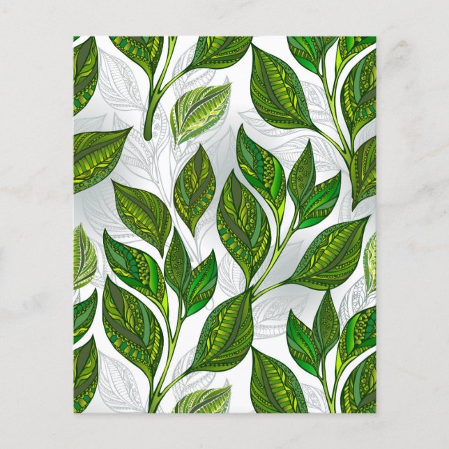 Flyer Padrão contínuo com folhas de chá verde (Frente)