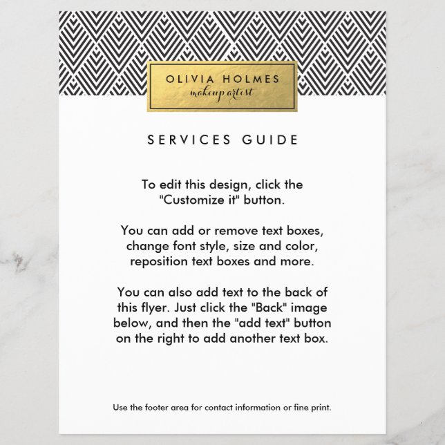 Flyer Padrão Faux Foil Chevron Preto e Dourado (Frente)