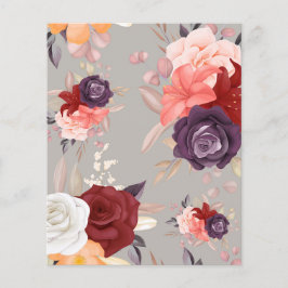 Flyer Padrão floral com rosas rosa, vermelho e roxo