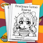 Flyer Página Color Me | Anime Girl Eating Ramen<br><div class="desc">Página de coloração bonita para crianças. Uma garotinha de anime comendo uma taça de macarrão-homem. Impresso em panfletos que você pode comprar em massa. Engraçado para professores ou pré-escolas.</div>