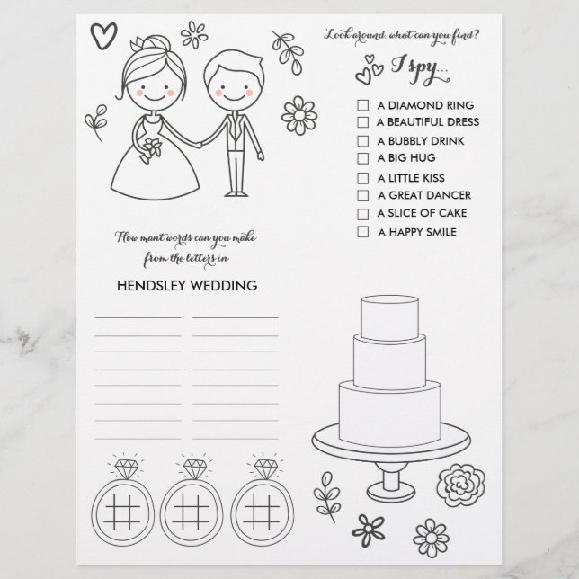 Flyer Página de Colorir e Atividade de Casamento (Frente)