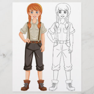 Flyer Página de colorir garota de desenho animado